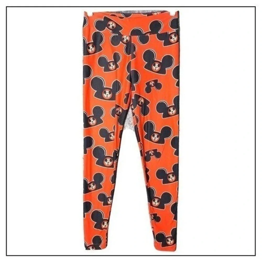 Disney Parks Leggings Women S Red Mickey Mouse Theme Park Lounge Stretch Comfort